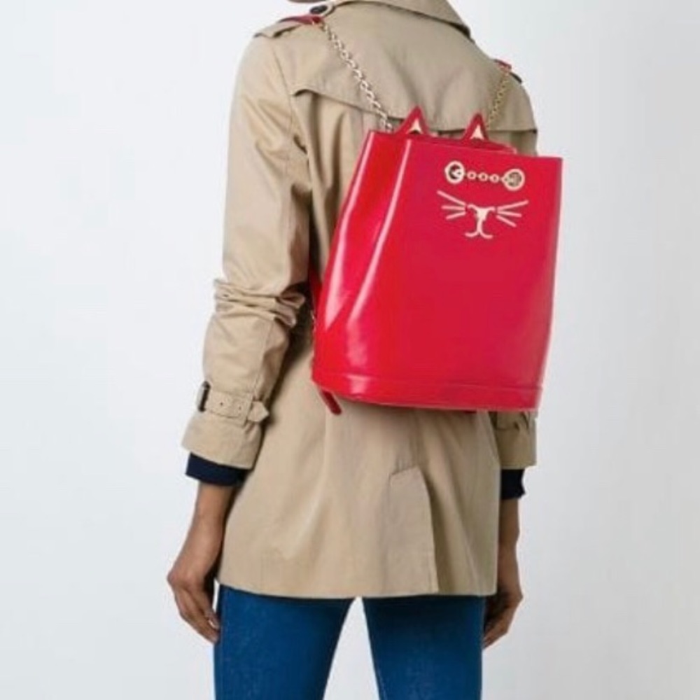 Charlotte Olympia Red Leather Cat Backpack